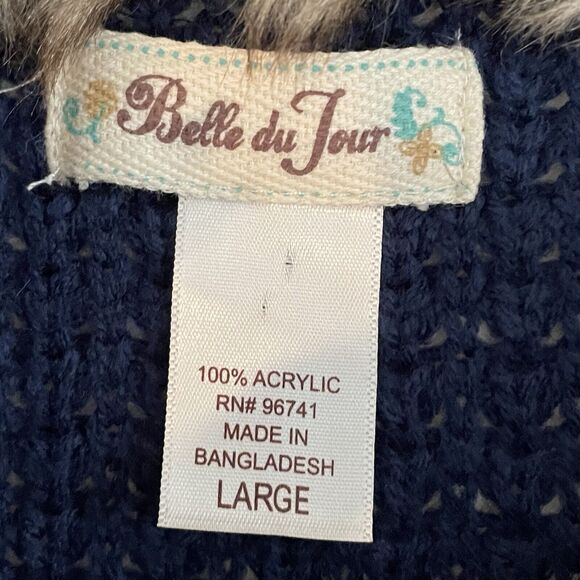 Belle Du Jour Fur Collar Blue Sweater Vest Double Breasted Women’s Jr Large - Picture 9 of 11